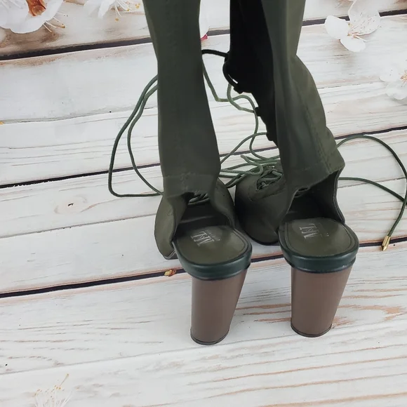 Olive green open toe lace up thigh high boots - Picture 4 of 5